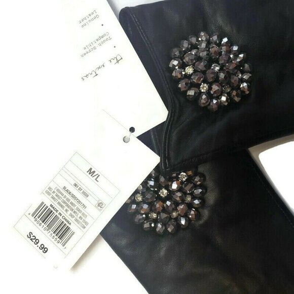 Leather Tech Touch Screen Gloves with Broach Womens M/L Black Winter - Picture 5 of 8